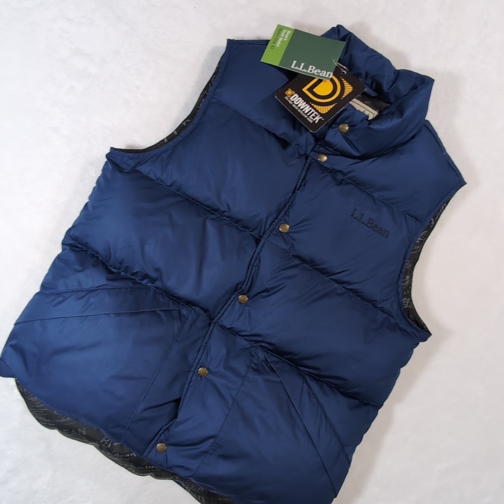 LL Bean Trail Model Down Vest 82 Women Large Men Med Blue Retro Packable Puffer